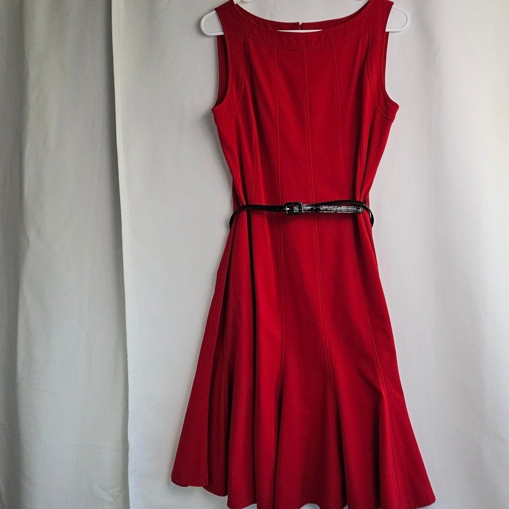 Dressbarn Womens Red Sleeveless Fit and Flare Belted Dress Size 8 Holiday Party